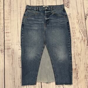 Reformation Jagger Denim Midi Skirt 30 Hemlock Raw Hem Front Slit